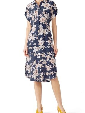 Yumi Kim  signature Navy Floral Button-Front Midi Dress